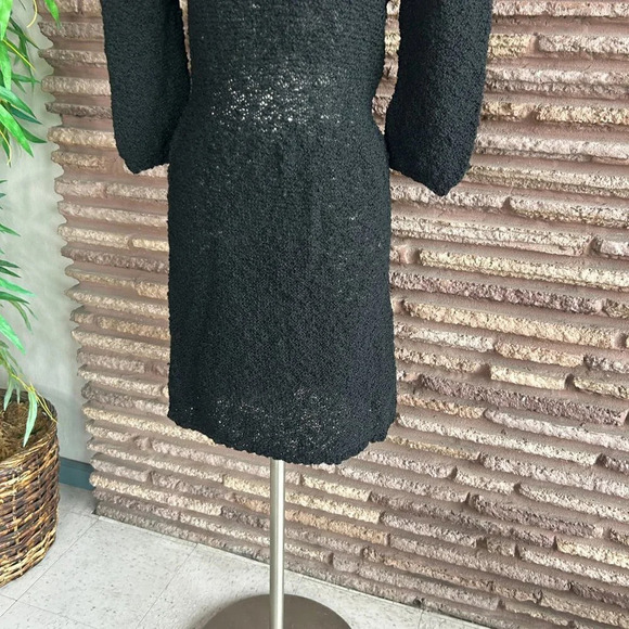 Vintage Black Boucle Handknit Dress Rhinestone Ribbon Detail - Picture 9 of 10
